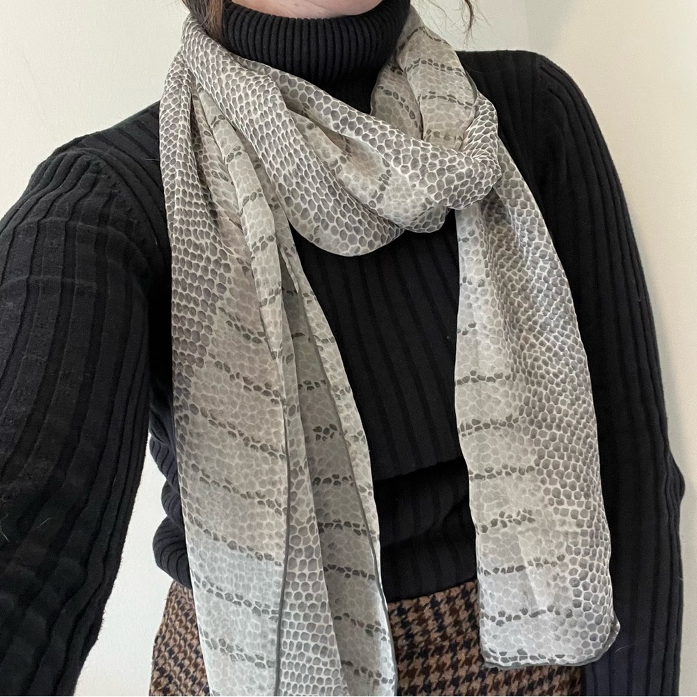 Light & Dark Gray Snakeskin Print Sheer Scarf — Modern Boho Neutral 🐍🩶‎